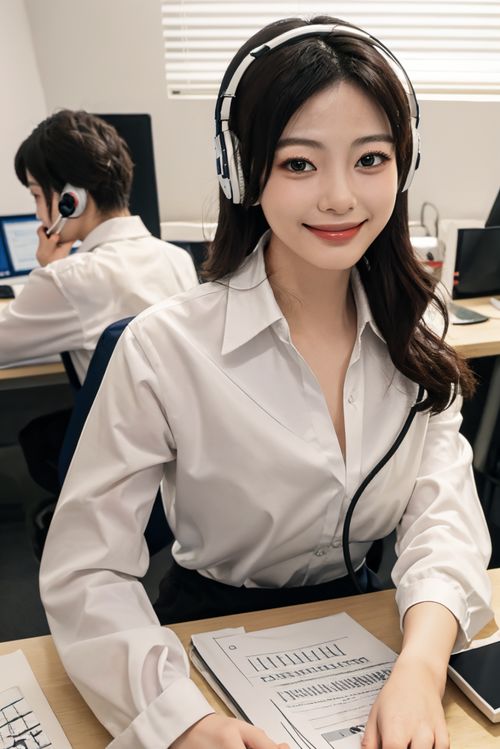 电脑女性客服人物肖像摄影图 摄影图 下载至来源处