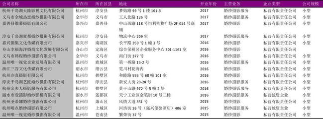 浙江省摄影扩印服务行业企业名录2018版979家