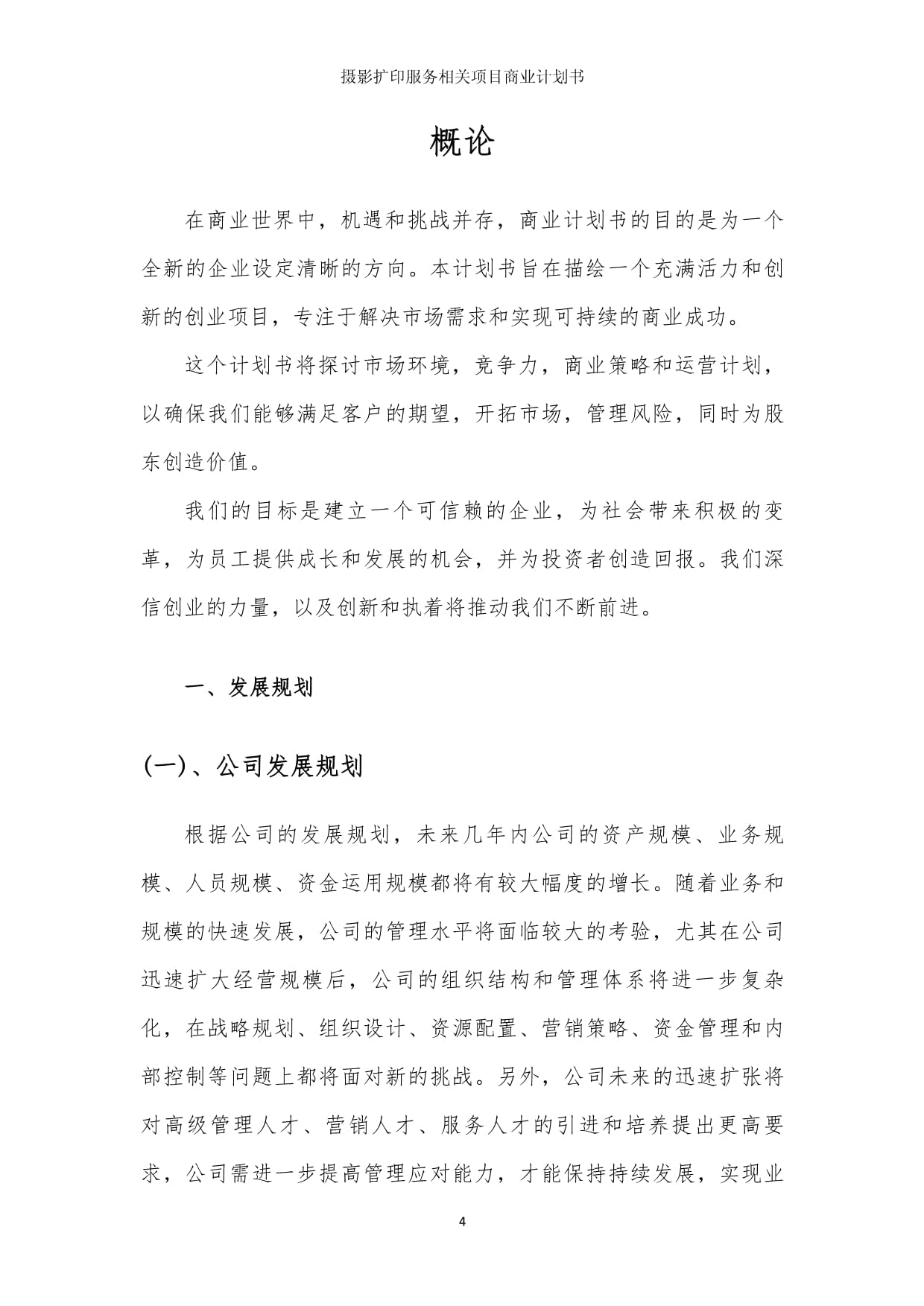 摄影扩印服务相关项目商业发展计划书