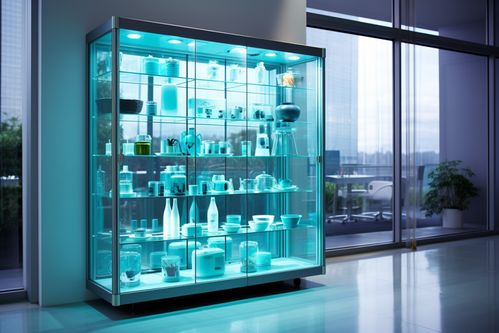 现代科技风商品展示柜摄影图与摄影扩印服务的融合